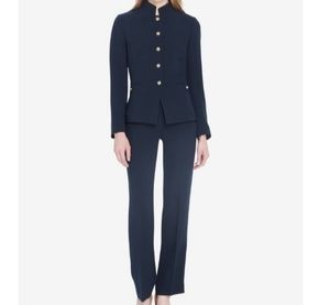 Tahari ASL 2 Piece Pant/Jacket Suit Size 10 Navy